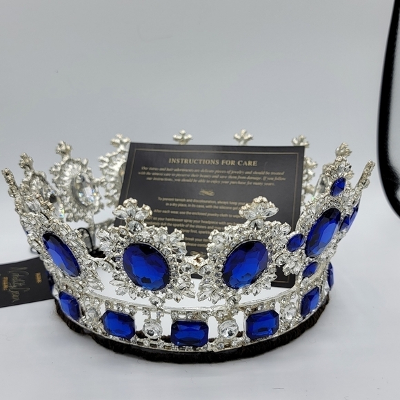 Crowned By Juliet | Sapphire Blue And Silver Bridal Crown - Picture 7 of 7